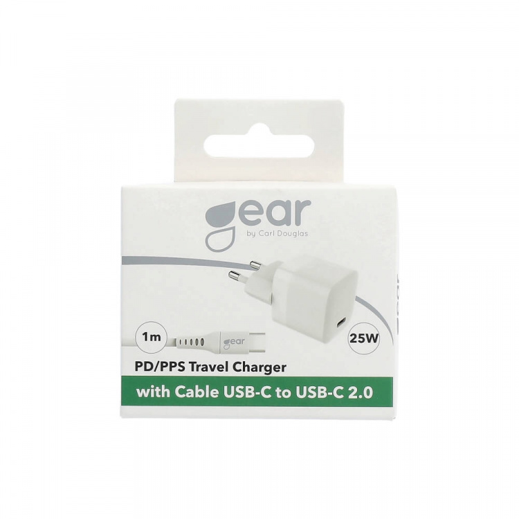 Gear Laddare 220V 1xUSB-C PD/PPS 25W, Kabel USB-C-USB-C 1m Gear Laddare 220V 1xUSB-C PD/PPS 25W, Kabel USB-C-USB-C 1m