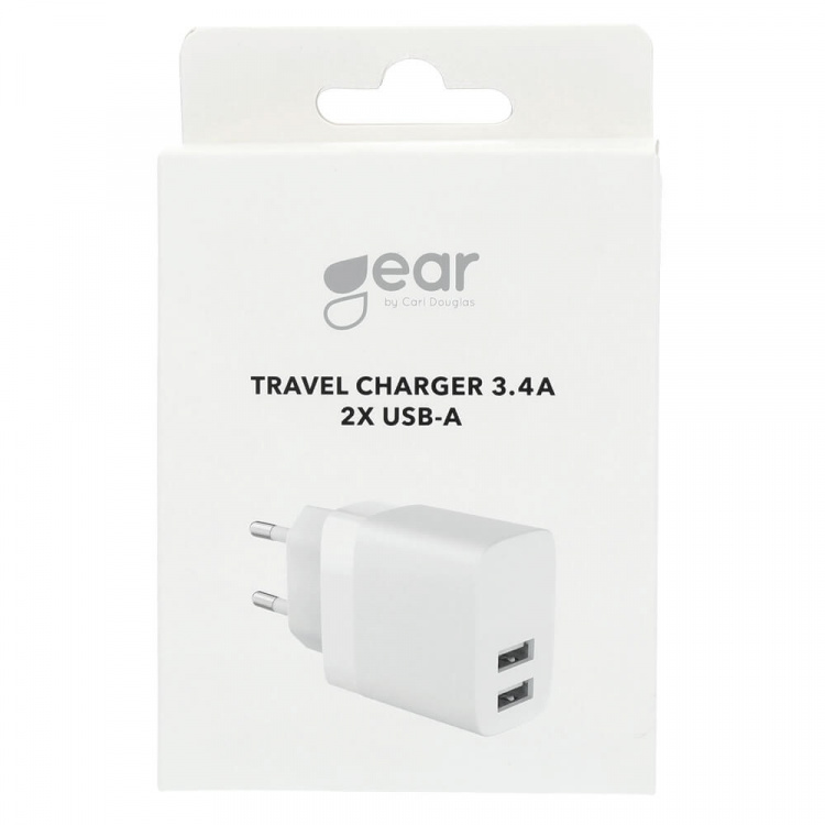 Gear Laddare 220V 2xUSB-A 3,4A Vit Gear Laddare 220V 2xUSB-A 3,4A Vit