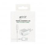 Gear Laddare 220V 2xUSB 3.4A Vit USB-C 2.0 Kabel 1m Gear Laddare 220V 2xUSB 3.4A Vit USB-C 2.0 Kabel 1m