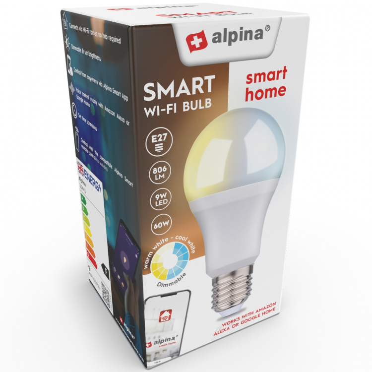 Alpina WiFi Smart E27 LED Varm-/Kallvit 9W 806 lm