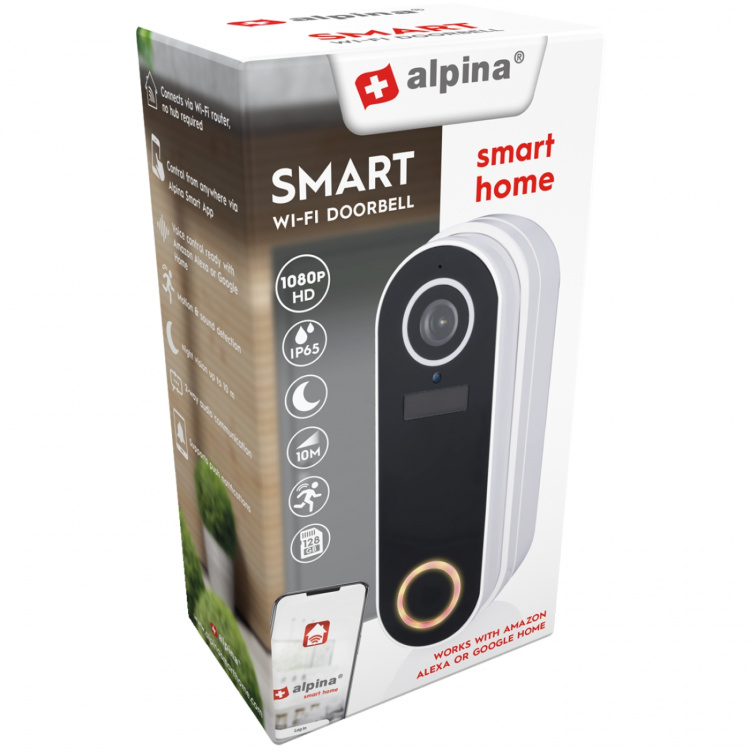 Alpina WiFi Dörrklocka med 1080p Kamera Li-Ion Bat Alpina WiFi Dörrklocka med 1080p Kamera Li-Ion Bat