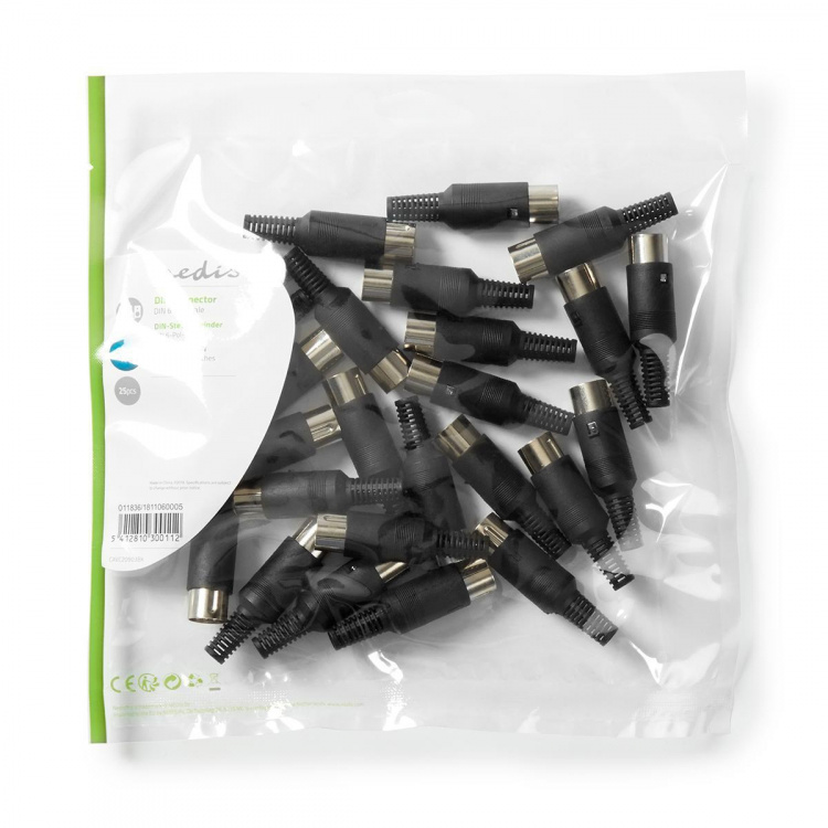 Nedis DIN-kontakt | Rak | Hane | Nickelplaterad | Twist-On | Kabel input diameter: 6.0 mm | PVC | Svart | 25 st. | Plastpåse