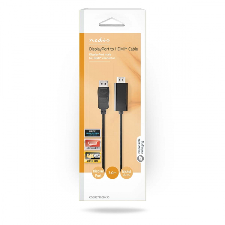Nedis Displayport-kabel | DisplayPort Hane | HDMI™ Kontakt | 4K@30Hz | Nickelplaterad | 3.00 m | Rund | PVC | Svart | Låda Nedis Displayport-kabel | DisplayPort Hane | HDMI™ Kontakt | 4K@30Hz | Nickelplaterad | 3.00 m | Rund | PVC | Svart | Låda