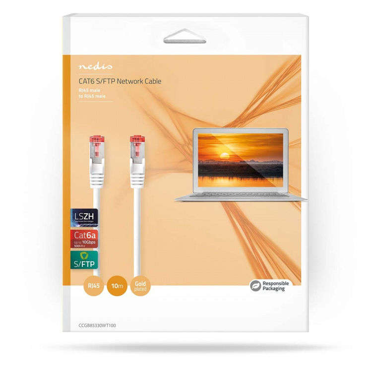 Nedis CAT6a nätverkskabel | S/FTP | RJ45 hane | RJ45 hane | 10.0 m | Snagless | Rund | LSZH | Vit | Låda