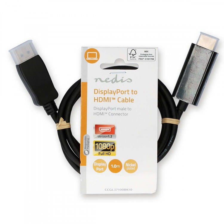 Nedis Displayport-kabel | DisplayPort Hane | HDMI™ Kontakt | 1080p | Nickelplaterad | 1.00 m | Rund | PVC | Svart | Label Nedis Displayport-kabel | DisplayPort Hane | HDMI™ Kontakt | 1080p | Nickelplaterad | 1.00 m | Rund | PVC | Svart | Label