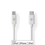 Nedis Lightning Kabel | USB 2.0 | Apple Lightning, 8-stifts | USB-C™ Hane | 480 Mbps | Nickelplaterad | 1.00 m | Rund | PVC | Vit | Label Nedis Lightning Kabel | USB 2.0 | Apple Lightning, 8-stifts | USB-C™ Hane | 480 Mbps | Nickelplaterad | 1.00 m | Rund | PVC | Vit | Label