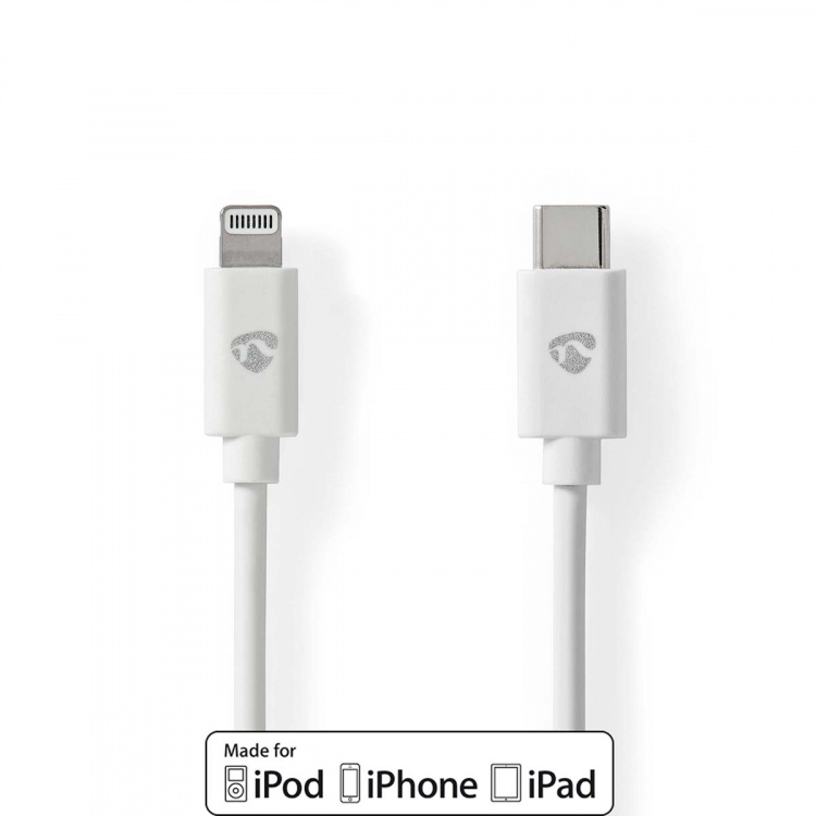 Nedis Lightning Kabel | USB 2.0 | Apple Lightning, 8-stifts | USB-C™ Hane | 480 Mbps | Nickelplaterad | 2.00 m | Rund | PVC | Vit | Label Nedis Lightning Kabel | USB 2.0 | Apple Lightning, 8-stifts | USB-C™ Hane | 480 Mbps | Nickelplaterad | 2.00 m | Rund | PVC | Vit | Label
