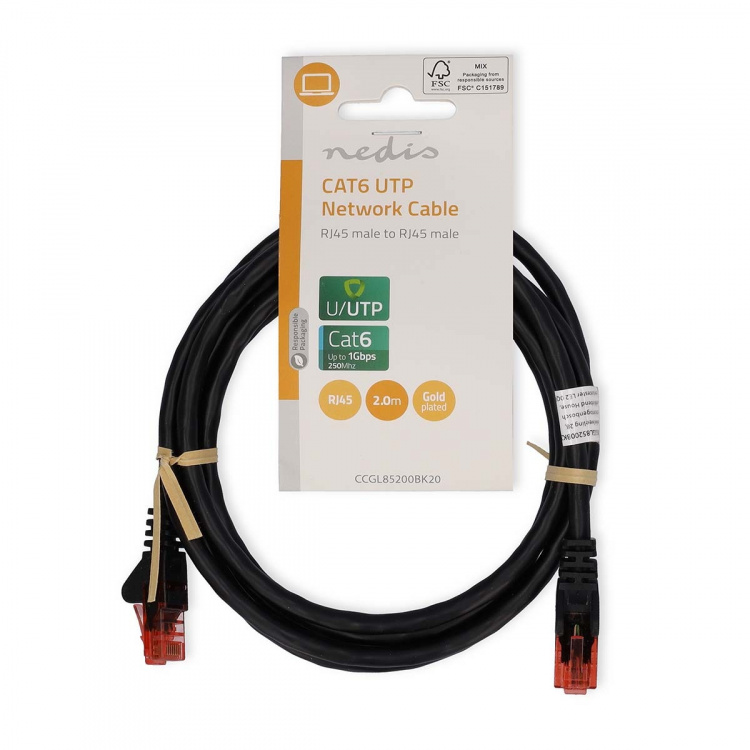 Nedis CAT6 Nätverkskabel | RJ45 hane | RJ45 hane | U/UTP | 2.00 m | Rund | PVC | Svart | Label