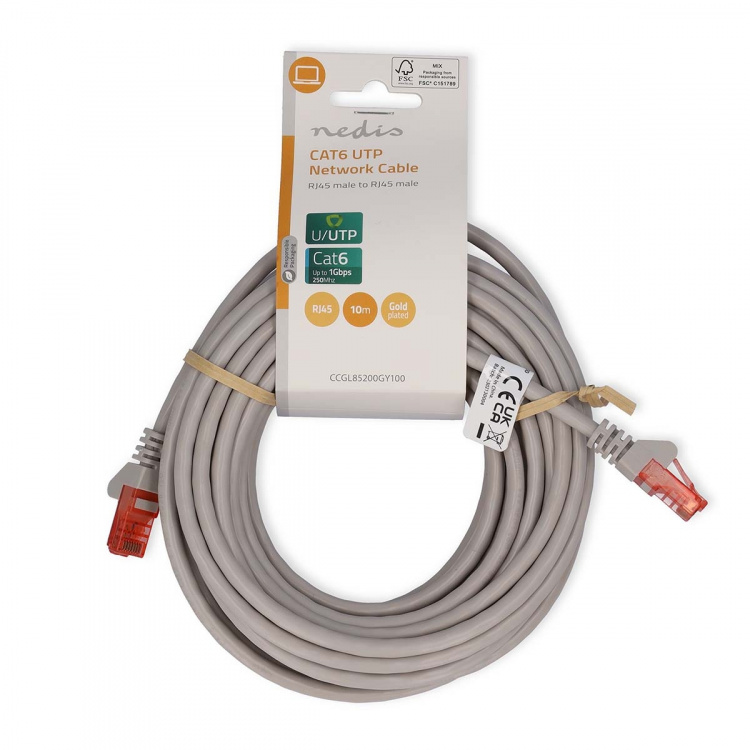 Nedis CAT6 Nätverkskabel | RJ45 hane | RJ45 hane | U/UTP | 10.0 m | Rund | PVC | Grå | Label