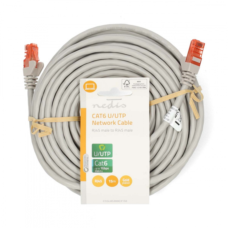 Nedis CAT6 Nätverkskabel | RJ45 hane | RJ45 hane | U/UTP | 15.0 m | Rund | PVC | Grå | Label