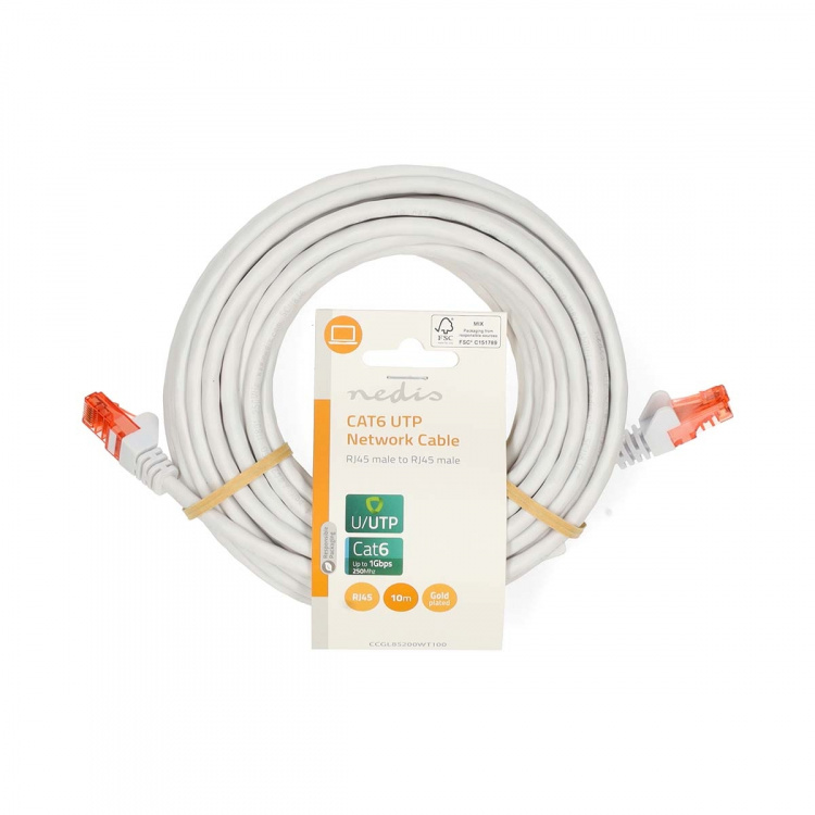 Nedis CAT6 Nätverkskabel | RJ45 hane | RJ45 hane | U/UTP | 10.0 m | Rund | PVC | Vit | Label