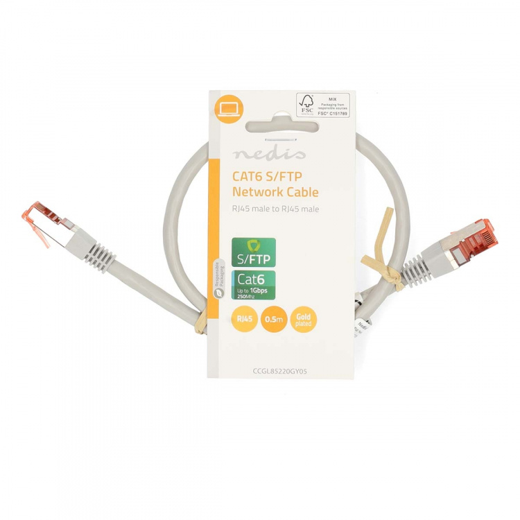 Nedis CAT6 Nätverkskabel | RJ45 hane | RJ45 hane | SF/UTP | 0.50 m | Rund | PVC | Grå | Label