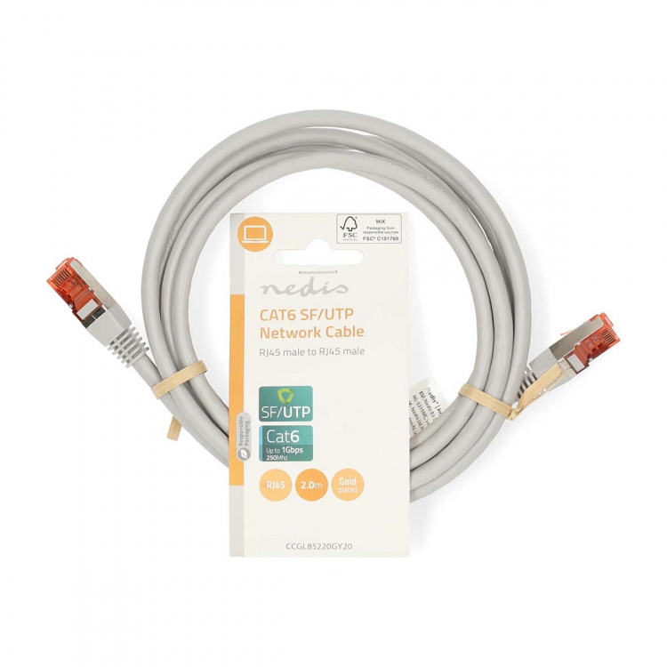 Nedis CAT6 Nätverkskabel | RJ45 hane | RJ45 hane | SF/UTP | 2.00 m | Rund | PVC | Grå | Label Nedis CAT6 Nätverkskabel | RJ45 hane | RJ45 hane | SF/UTP | 2.00 m | Rund | PVC | Grå | Label