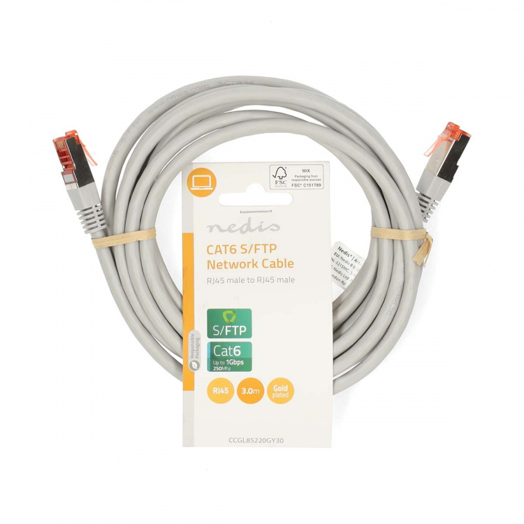 Nedis CAT6 Nätverkskabel | RJ45 hane | RJ45 hane | SF/UTP | 3.00 m | Rund | PVC | Grå | Label