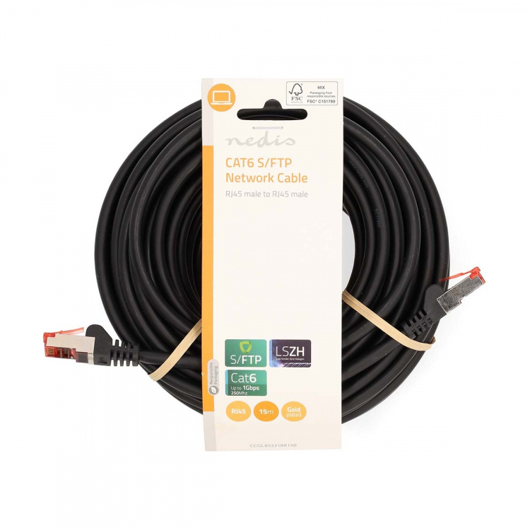 Nedis CAT6 Nätverkskabel | RJ45 hane | RJ45 hane | S/FTP | 15.0 m | Rund | LSZH | Svart | Label