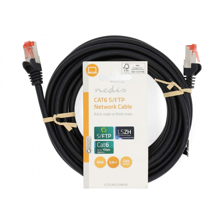 Nedis CAT6 Nätverkskabel | RJ45 hane | RJ45 hane | S/FTP | 5.00 m | Rund | LSZH | Svart | Label Nedis CAT6 Nätverkskabel | RJ45 hane | RJ45 hane | S/FTP | 5.00 m | Rund | LSZH | Svart | Label
