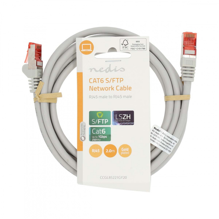 Nedis CAT6 Nätverkskabel | RJ45 hane | RJ45 hane | S/FTP | 2.00 m | Rund | LSZH | Grå | Label