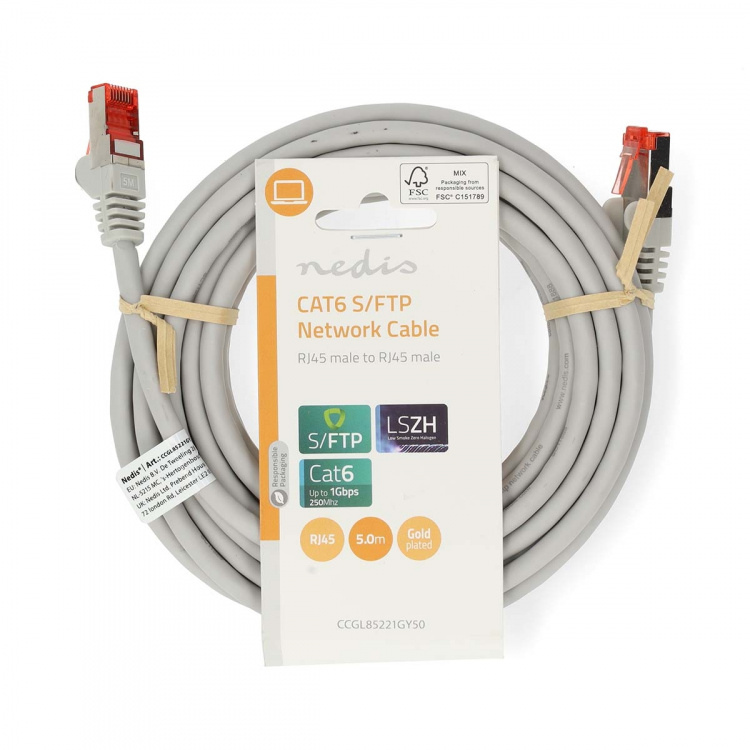 Nedis CAT6 Nätverkskabel | RJ45 hane | RJ45 hane | S/FTP | 5.00 m | Rund | LSZH | Grå | Label