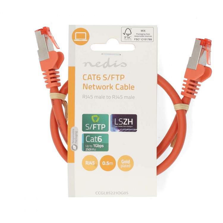 Nedis CAT6 Nätverkskabel | RJ45 hane | RJ45 hane | S/FTP | 0.50 m | Rund | LSZH | Orange | Label Nedis CAT6 Nätverkskabel | RJ45 hane | RJ45 hane | S/FTP | 0.50 m | Rund | LSZH | Orange | Label