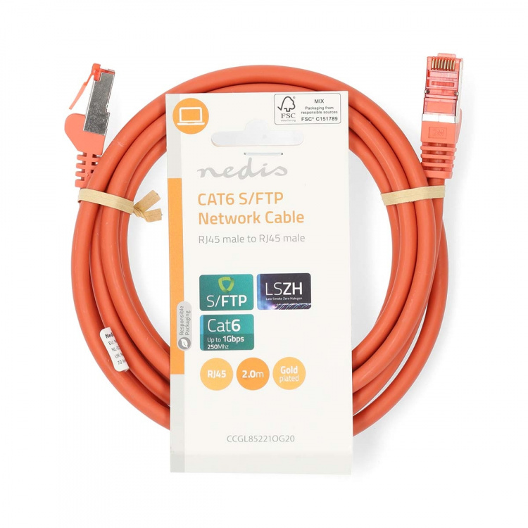 Nedis CAT6 Nätverkskabel | RJ45 hane | RJ45 hane | S/FTP | 2.00 m | Rund | LSZH | Orange | Label Nedis CAT6 Nätverkskabel | RJ45 hane | RJ45 hane | S/FTP | 2.00 m | Rund | LSZH | Orange | Label