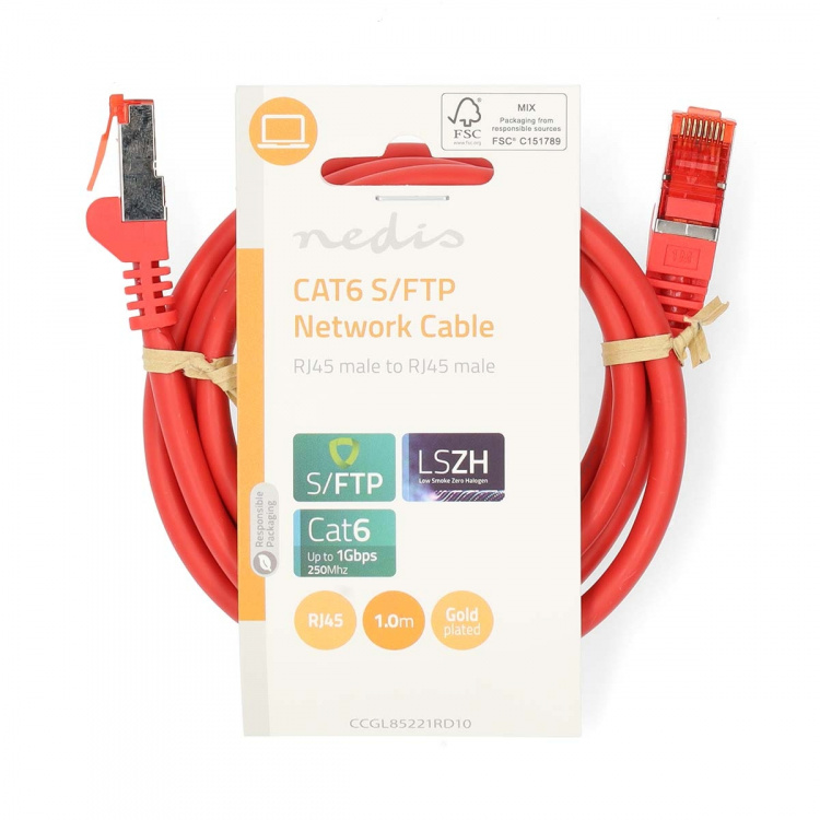 Nedis CAT6 Nätverkskabel | RJ45 hane | RJ45 hane | S/FTP | 1.00 m | Rund | LSZH | Röd | Label Nedis CAT6 Nätverkskabel | RJ45 hane | RJ45 hane | S/FTP | 1.00 m | Rund | LSZH | Röd | Label