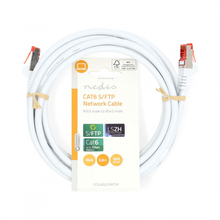 Nedis CAT6 Nätverkskabel | RJ45 hane | RJ45 hane | S/FTP | 3.00 m | Rund | LSZH | Vit | Label