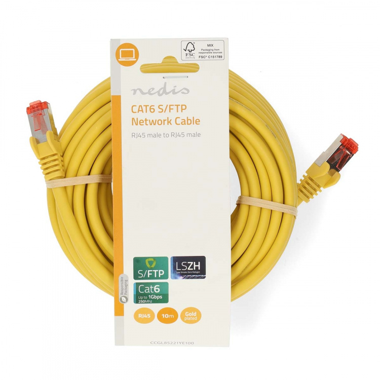 Nedis CAT6 Nätverkskabel | RJ45 hane | RJ45 hane | S/FTP | 10.0 m | Rund | LSZH | Gul | Label Nedis CAT6 Nätverkskabel | RJ45 hane | RJ45 hane | S/FTP | 10.0 m | Rund | LSZH | Gul | Label