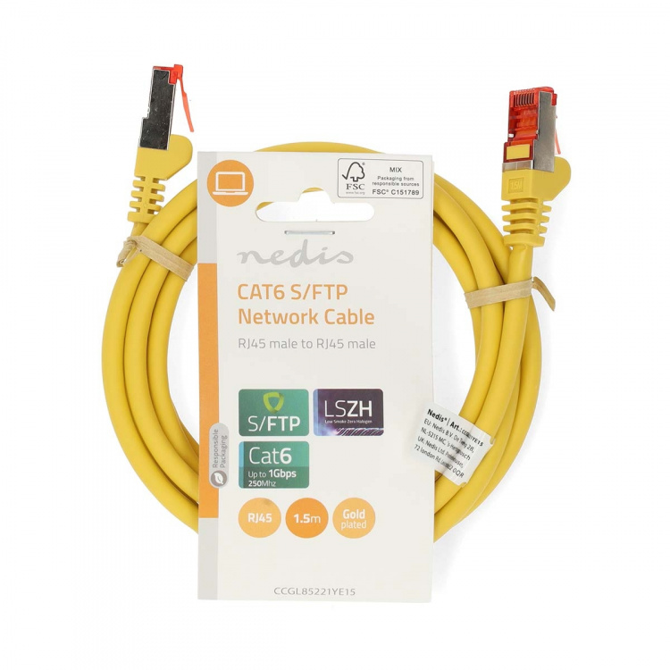 Nedis CAT6 Nätverkskabel | RJ45 hane | RJ45 hane | S/FTP | 1.50 m | Rund | LSZH | Gul | Label Nedis CAT6 Nätverkskabel | RJ45 hane | RJ45 hane | S/FTP | 1.50 m | Rund | LSZH | Gul | Label