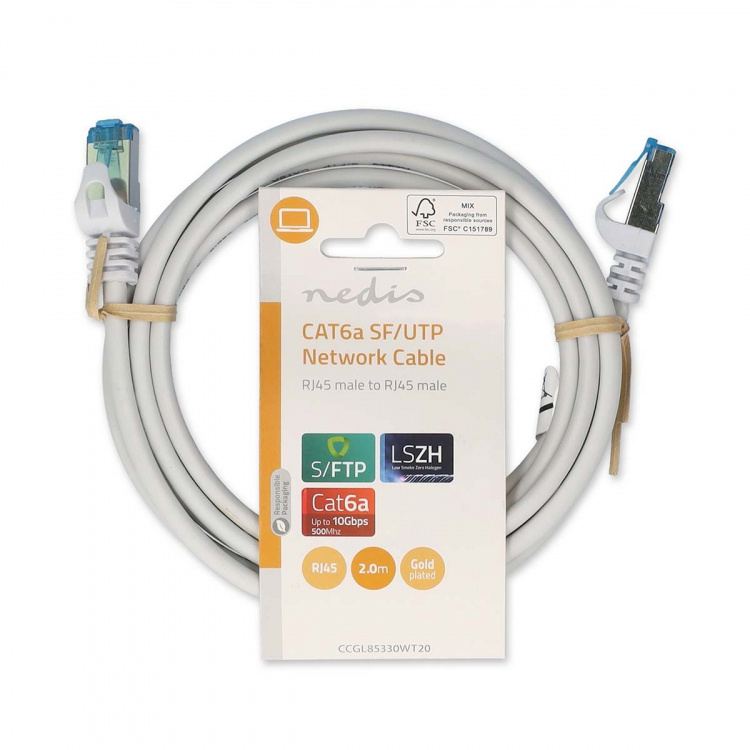 Nedis CAT6a nätverkskabel | S/FTP | RJ45 hane | RJ45 hane | 2.00 m | Snagless | Rund | LSZH | Vit | Label Nedis CAT6a nätverkskabel | S/FTP | RJ45 hane | RJ45 hane | 2.00 m | Snagless | Rund | LSZH | Vit | Label