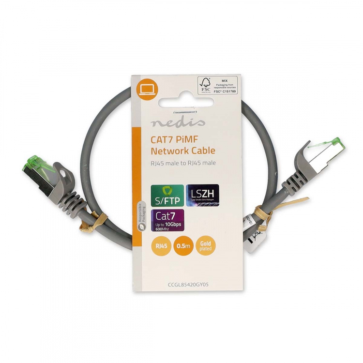 Nedis CAT7 nätverkskabel | S/FTP | RJ45 hane | RJ45 hane | 0.50 m | Snagless | Rund | LSZH | Grå | Label