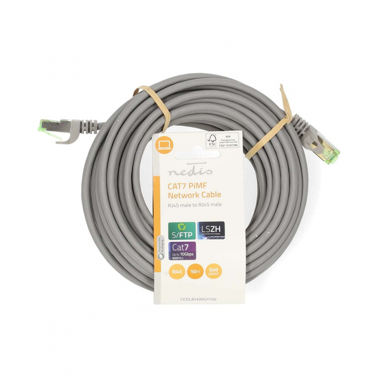 Nedis CAT7 nätverkskabel | S/FTP | RJ45 hane | RJ45 hane | 10.0 m | Snagless | Rund | LSZH | Grå | Label