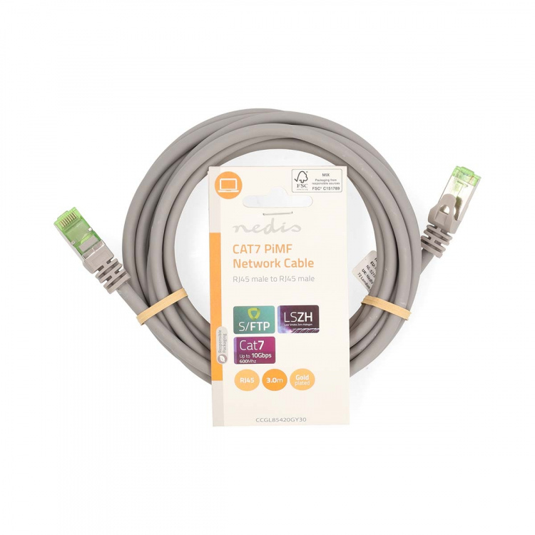 Nedis CAT7 nätverkskabel | S/FTP | RJ45 hane | RJ45 hane | 3.00 m | Snagless | Rund | LSZH | Grå | Label