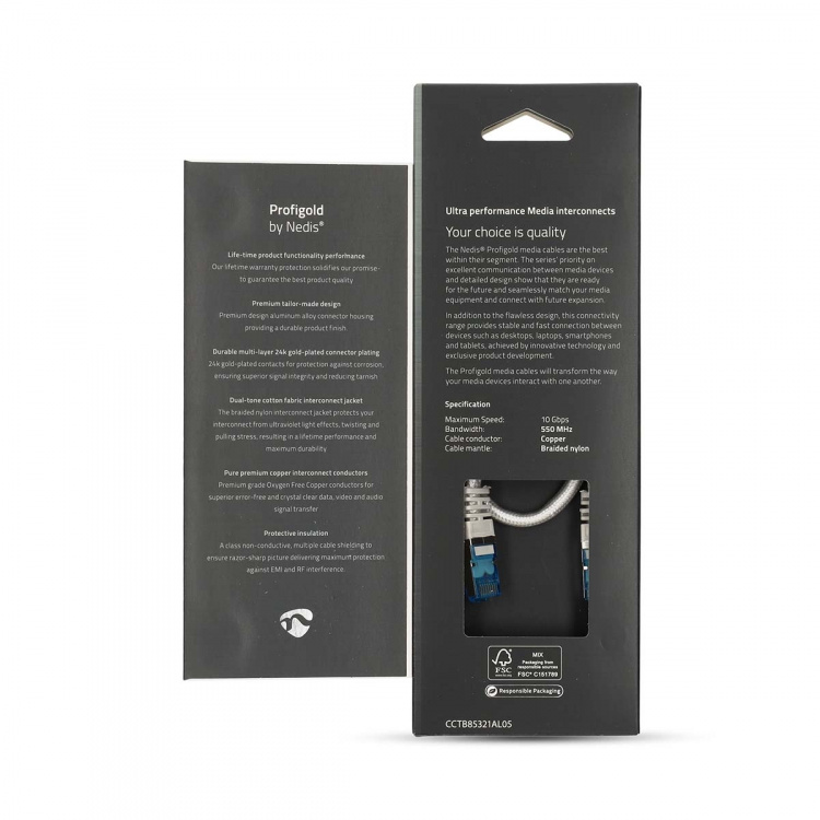 Nedis CAT6a nätverkskabel | S/FTP | RJ45 hane | RJ45 hane | 0.50 m | Snagless | Rund | Flätad / PVC | Silver | Kartong med täckt fönster Nedis CAT6a nätverkskabel | S/FTP | RJ45 hane | RJ45 hane | 0.50 m | Snagless | Rund | Flätad / PVC | Silver | Kartong med täckt fönster