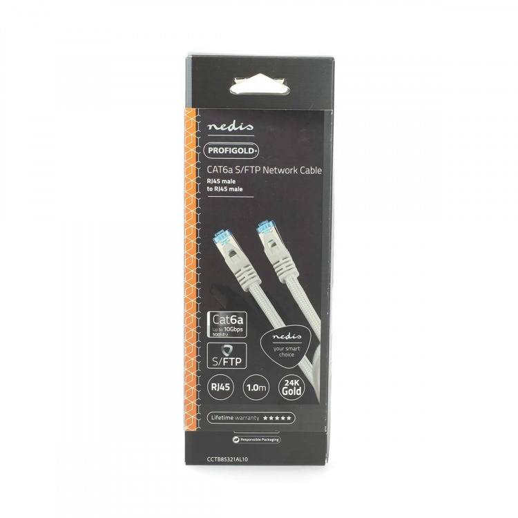 Nedis CAT6a nätverkskabel | S/FTP | RJ45 hane | RJ45 hane | 1.00 m | Snagless | Rund | Flätad / PVC | Silver | Kartong med täckt fönster