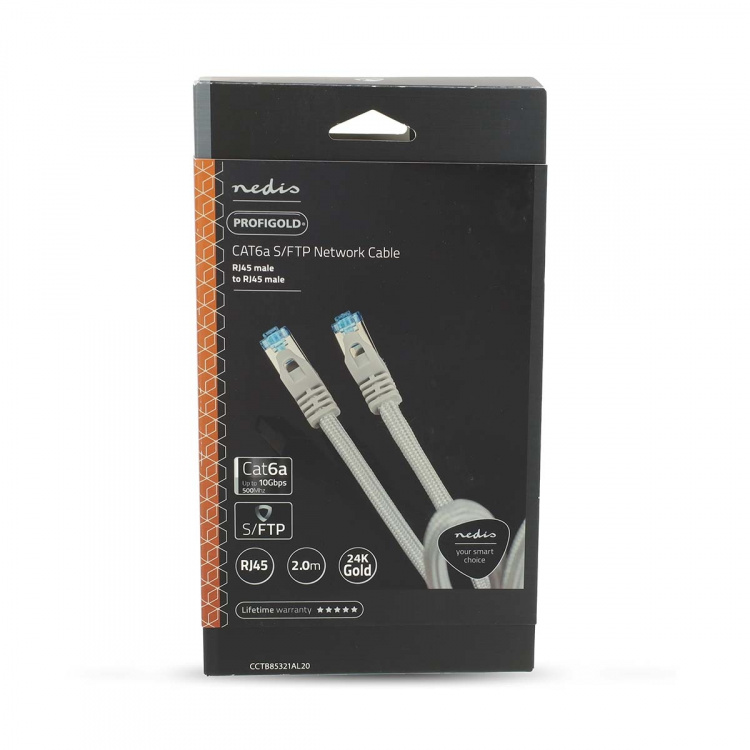 Nedis CAT6a nätverkskabel | S/FTP | RJ45 hane | RJ45 hane | 2.00 m | Snagless | Rund | Flätad / PVC | Silver | Kartong med täckt fönster Nedis CAT6a nätverkskabel | S/FTP | RJ45 hane | RJ45 hane | 2.00 m | Snagless | Rund | Flätad / PVC | Silver | Kartong med täckt fönster