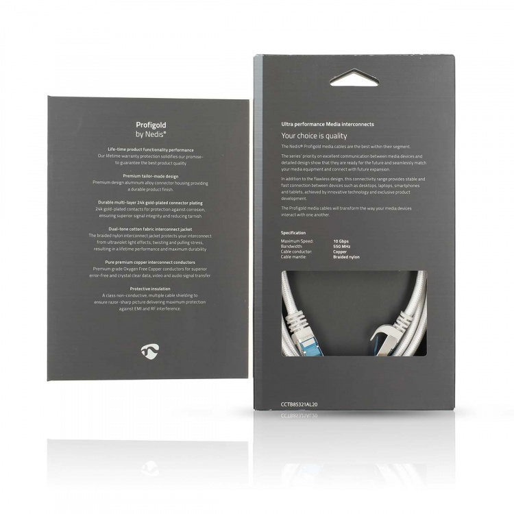 Nedis CAT6a nätverkskabel | S/FTP | RJ45 hane | RJ45 hane | 2.00 m | Snagless | Rund | Flätad / PVC | Silver | Kartong med täckt fönster Nedis CAT6a nätverkskabel | S/FTP | RJ45 hane | RJ45 hane | 2.00 m | Snagless | Rund | Flätad / PVC | Silver | Kartong med täckt fönster