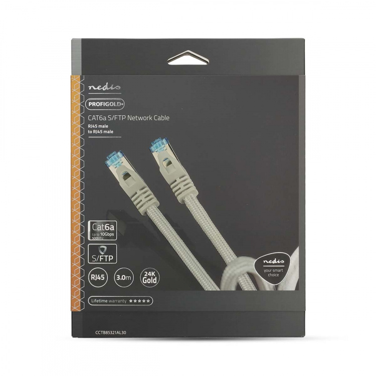 Nedis CAT6a nätverkskabel | S/FTP | RJ45 hane | RJ45 hane | 3.00 m | Snagless | Rund | Flätad / PVC | Silver | Kartong med täckt fönster