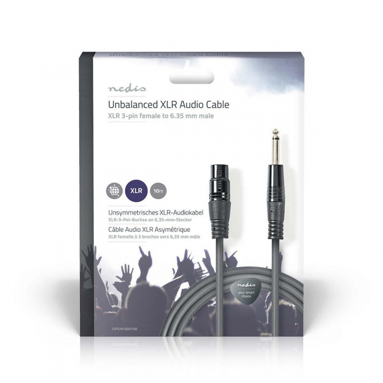Nedis Obalanserad ljudkabel | XLR 3-stifts hona | 6.35 mm Hane | Nickelplaterad | 10.0 m | Rund | PVC | Mörkgrå | Presentbox