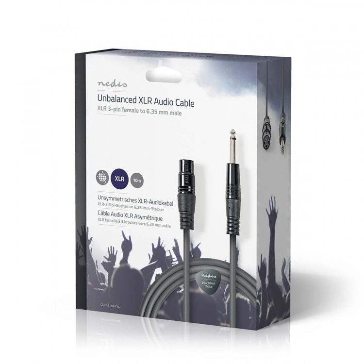 Nedis Obalanserad ljudkabel | XLR 3-stifts hona | 6.35 mm Hane | Nickelplaterad | 10.0 m | Rund | PVC | Mörkgrå | Presentbox