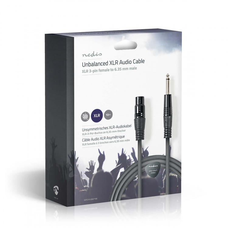 Nedis Obalanserad ljudkabel | XLR 3-stifts hona | 6.35 mm Hane | Nickelplaterad | 10.0 m | Rund | PVC | Mörkgrå | Presentbox
