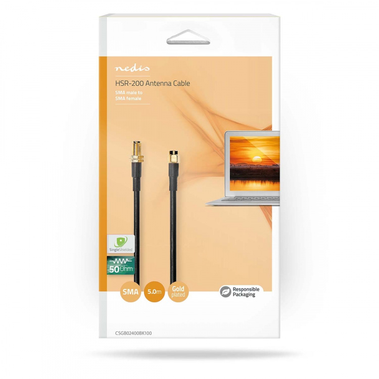 Nedis Antennkabel | SMA Hane | SMA Hona | Guldplaterad | 50 Ohm | Dubbelskärmad | 10.0 m | Rund | PVC | Svart | Låda