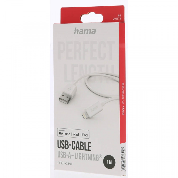 Hama Laddkabel USB-A till Lightning Vit 1.0m Hama Laddkabel USB-A till Lightning Vit 1.0m