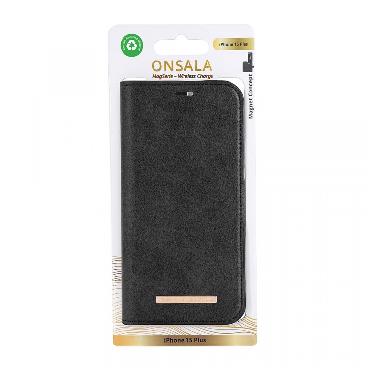 Onsala Mobilfodral Eco 2 Kortfack MagSeries Svart - iPhone 15 Plus