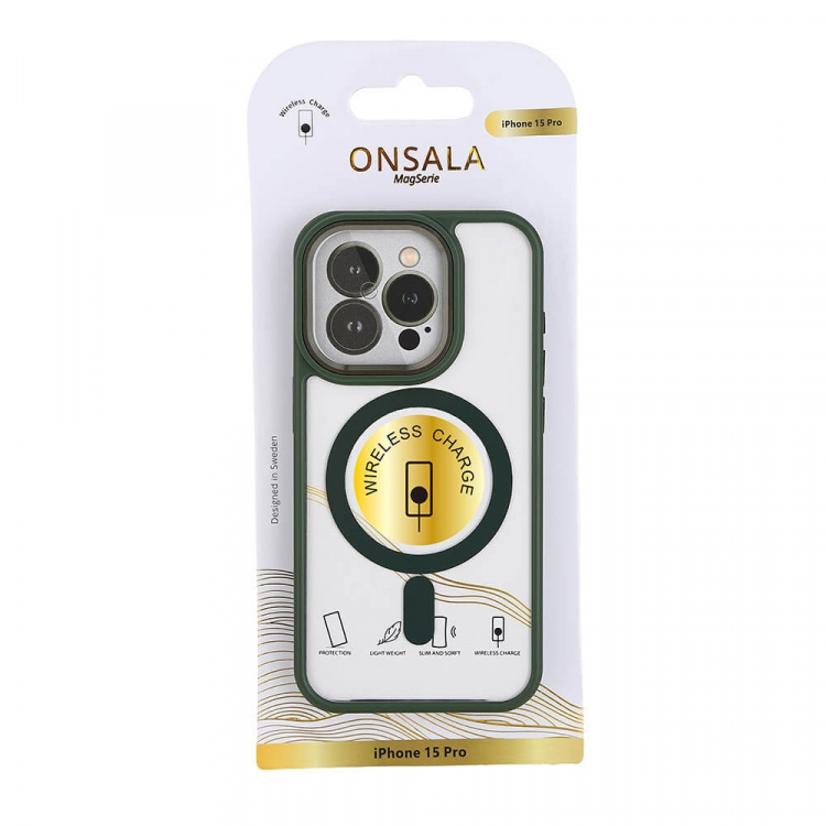 Onsala Mobilskal Bumper MagSeries Green & Clear - iPhone 15 Pro Onsala Mobilskal Bumper MagSeries Green & Clear - iPhone 15 Pro
