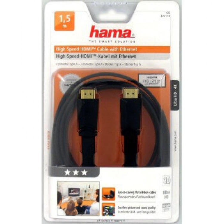 Hama Kabel HDMI Ethernet Platt Svart 1.5m Hama Kabel HDMI Ethernet Platt Svart 1.5m