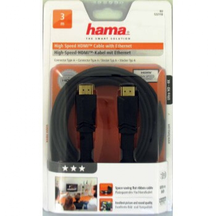 Hama Kabel HDMI Ethernet Platt Svart 3m
