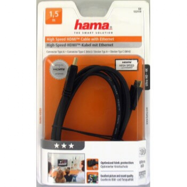 Hama Kabel HDMI Ethernet HDMI A-HDMI Mini C Svart 1.5m Hama Kabel HDMI Ethernet HDMI A-HDMI Mini C Svart 1.5m