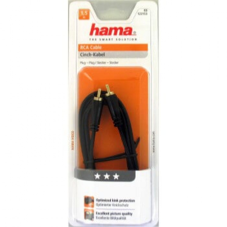 Hama Kabel Video RCA-RCA Guld Svart 1.5m Hama Kabel Video RCA-RCA Guld Svart 1.5m