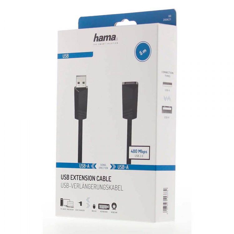 Hama Kabel USB 2.0 Förlängning 480 Mbit/s 5,0m Svart