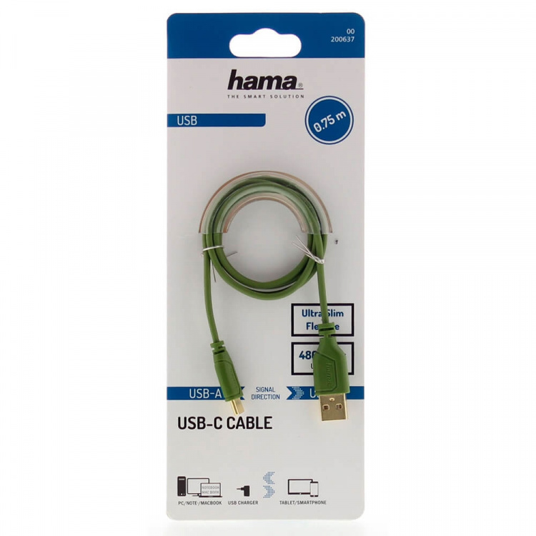 Hama Kabel USB-C Flexi-Slim USB-A-USB-C Guld Grön 0,75m Hama Kabel USB-C Flexi-Slim USB-A-USB-C Guld Grön 0,75m